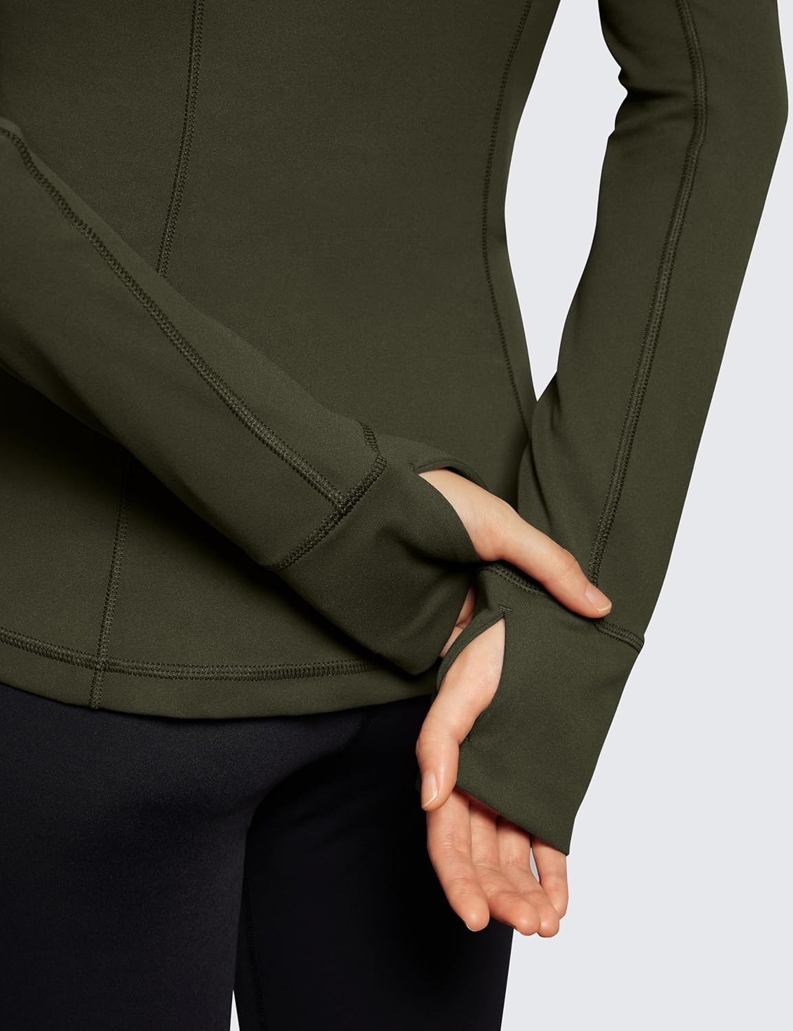 image:imageCRZ YOGA Butterluxe Hooded Athletic Jackets for Women Full Zip Track Casual Tops with Thumb Holes PocketsOlive Green