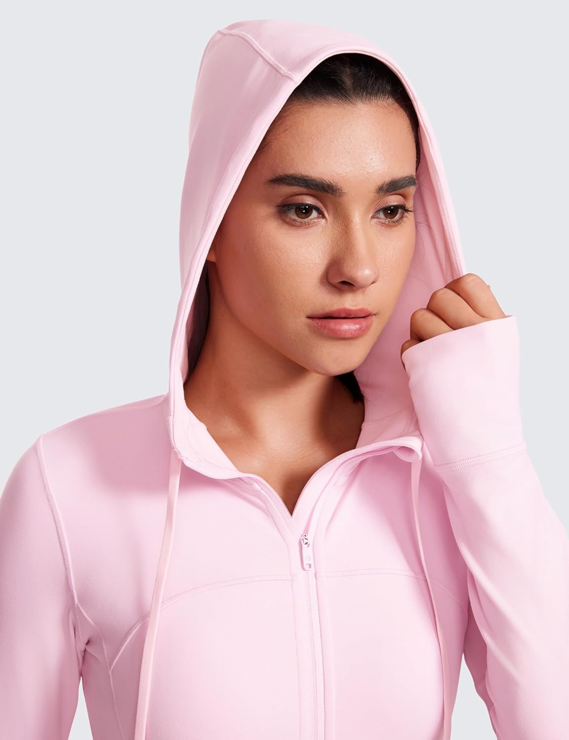 image:imageCRZ YOGA Butterluxe Hooded Athletic Jackets for Women Full Zip Track Casual Tops with Thumb Holes PocketsPink Peony