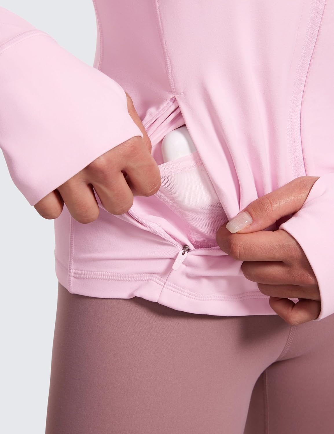 image:imageCRZ YOGA Butterluxe Hooded Athletic Jackets for Women Full Zip Track Casual Tops with Thumb Holes PocketsPink Peony