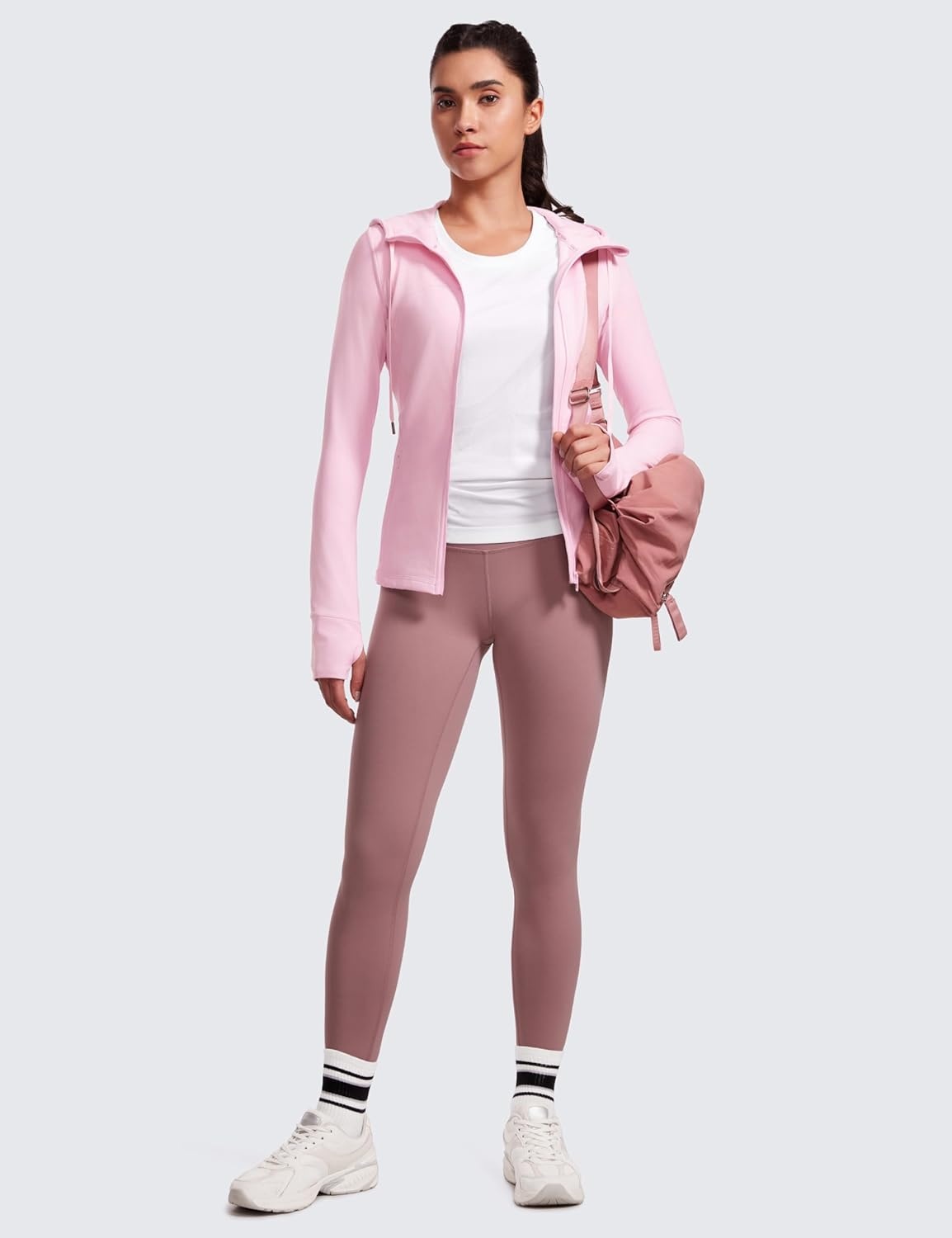 image:imageCRZ YOGA Butterluxe Hooded Athletic Jackets for Women Full Zip Track Casual Tops with Thumb Holes PocketsPink Peony