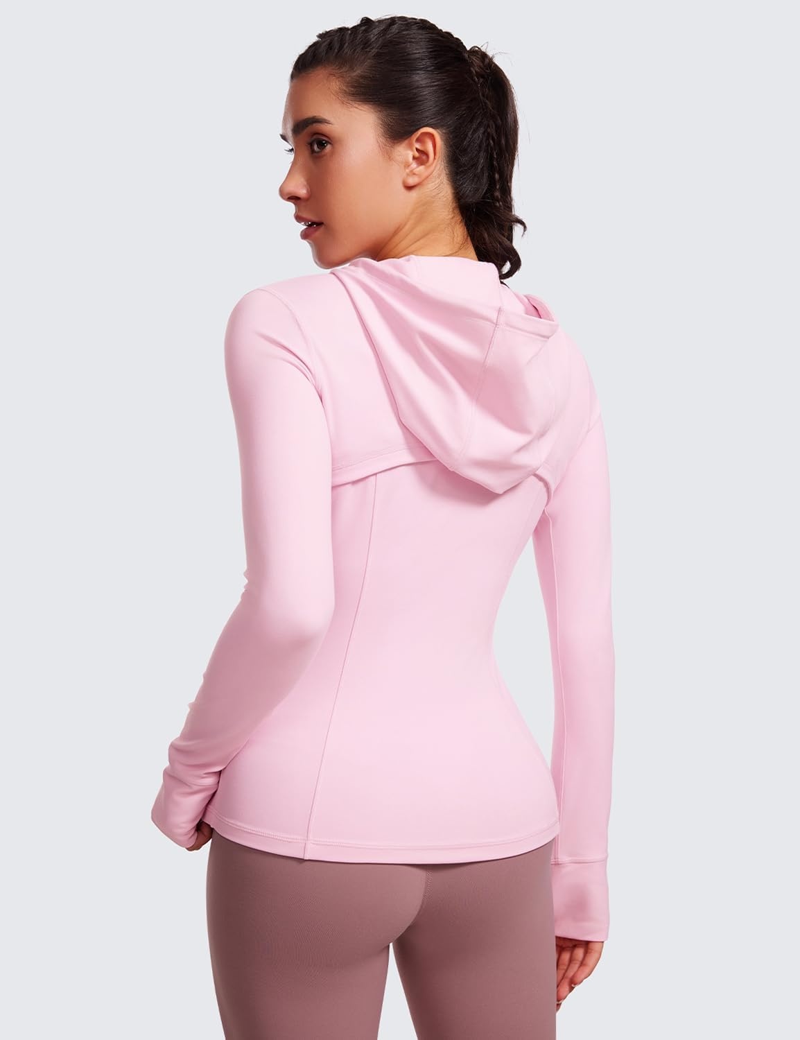 image:imageCRZ YOGA Butterluxe Hooded Athletic Jackets for Women Full Zip Track Casual Tops with Thumb Holes PocketsPink Peony