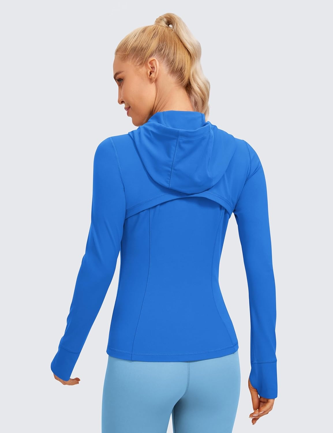 image:imageCRZ YOGA Butterluxe Hooded Athletic Jackets for Women Full Zip Track Casual Tops with Thumb Holes PocketsSparkle Blue