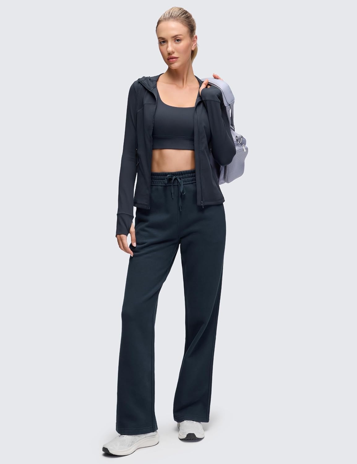 image:imageCRZ YOGA Butterluxe Hooded Athletic Jackets for Women Full Zip Track Casual Tops with Thumb Holes PocketsTrue Navy