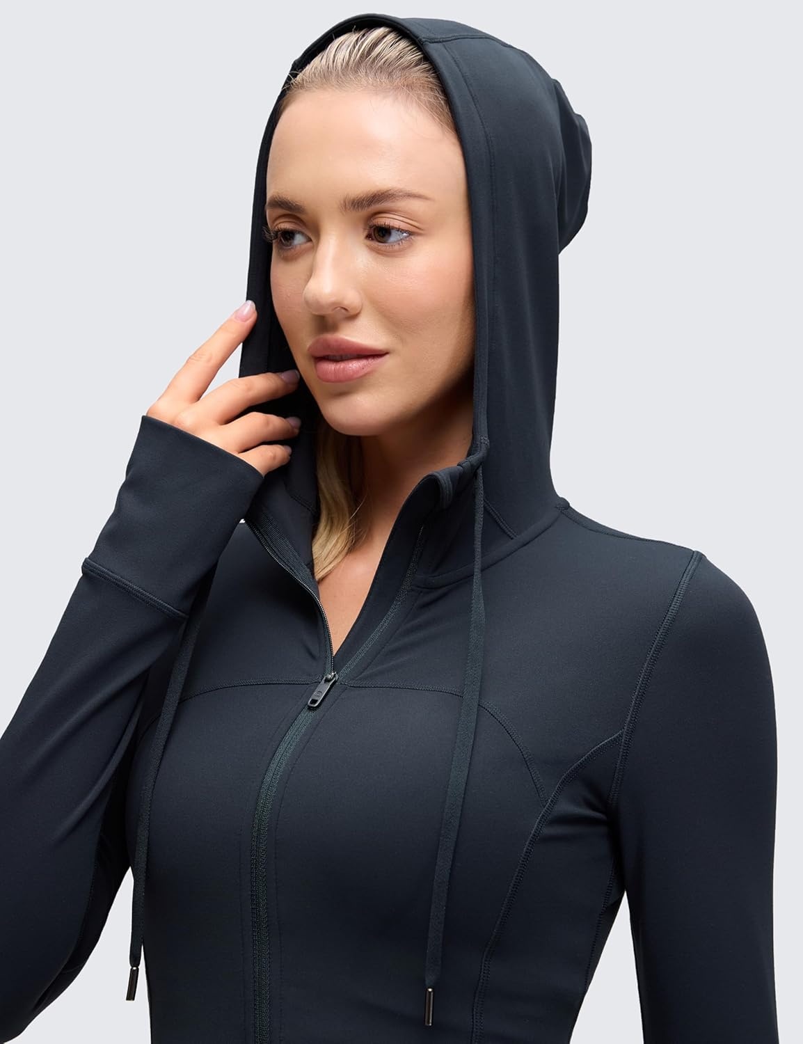 image:imageCRZ YOGA Butterluxe Hooded Athletic Jackets for Women Full Zip Track Casual Tops with Thumb Holes PocketsTrue Navy