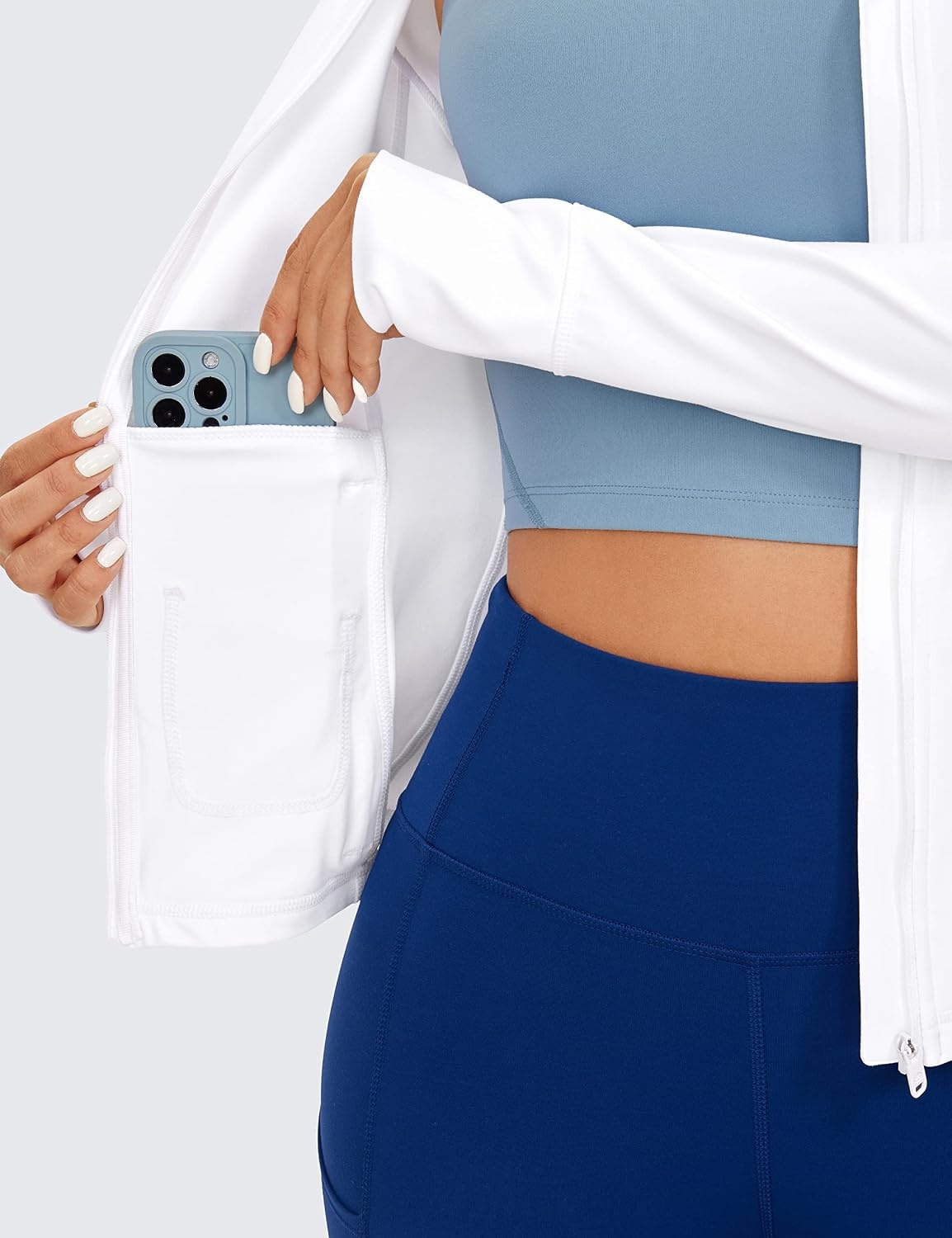 image:imageCRZ YOGA Butterluxe Hooded Athletic Jackets for Women Full Zip Track Casual Tops with Thumb Holes PocketsWhite