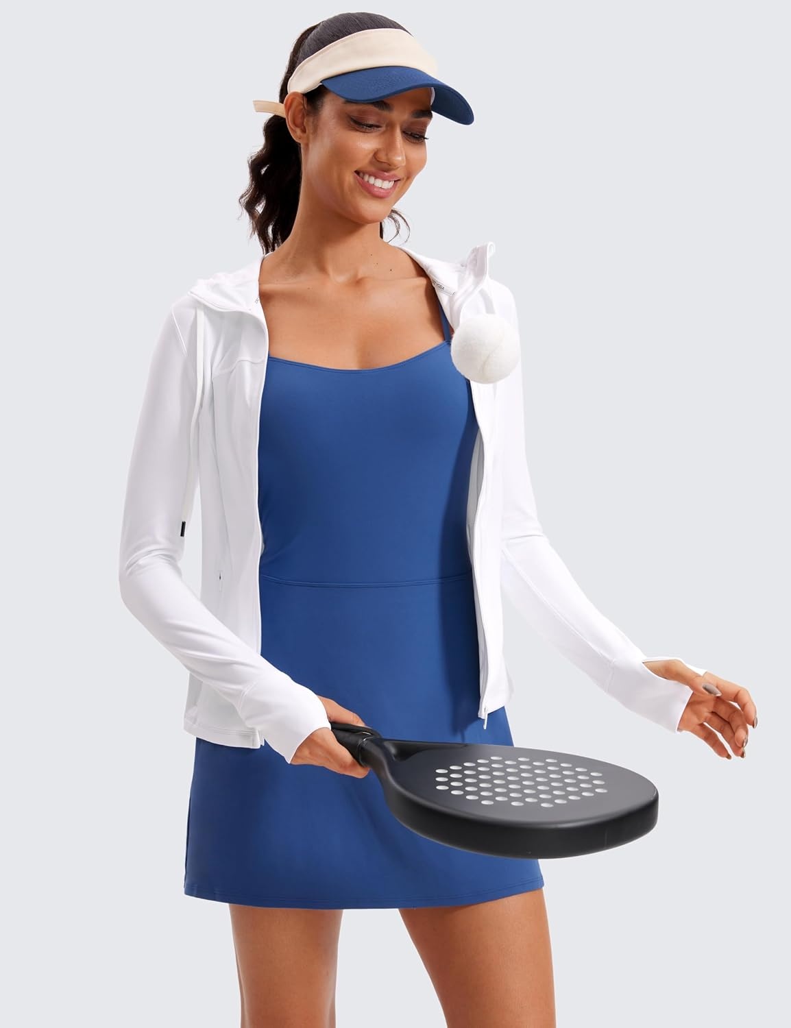 image:imageCRZ YOGA Butterluxe Hooded Athletic Jackets for Women Full Zip Track Casual Tops with Thumb Holes PocketsWhite