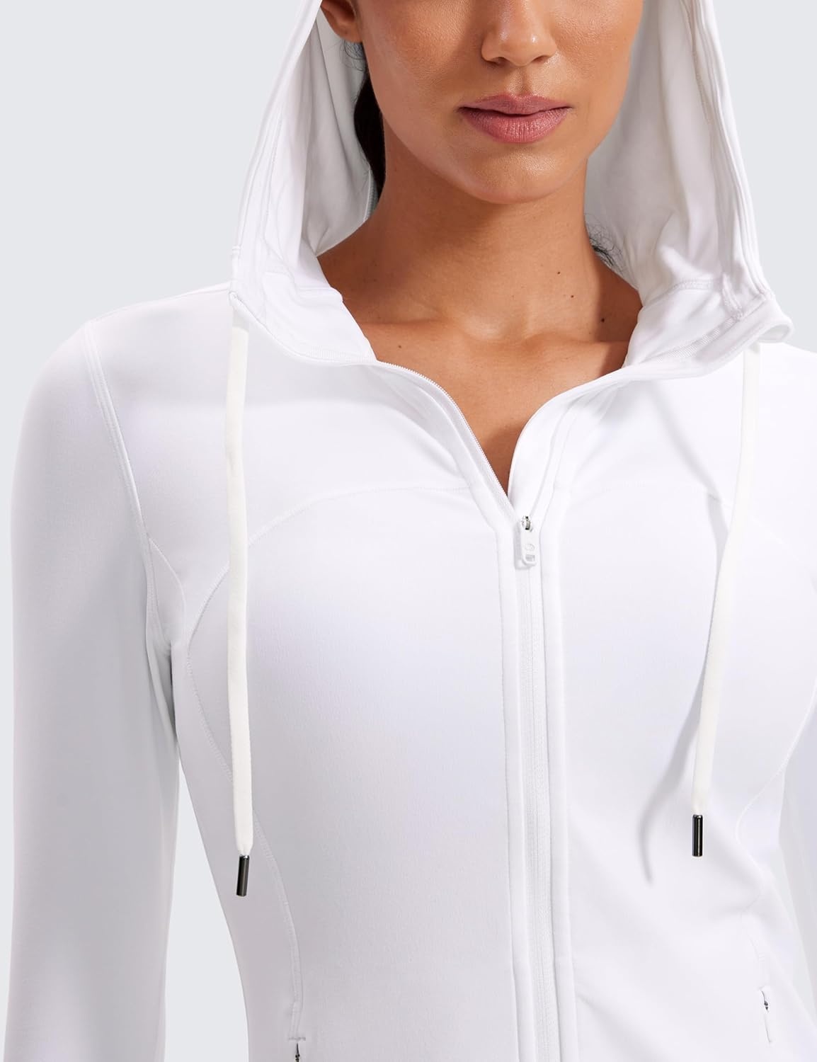 image:imageCRZ YOGA Butterluxe Hooded Athletic Jackets for Women Full Zip Track Casual Tops with Thumb Holes PocketsWhite