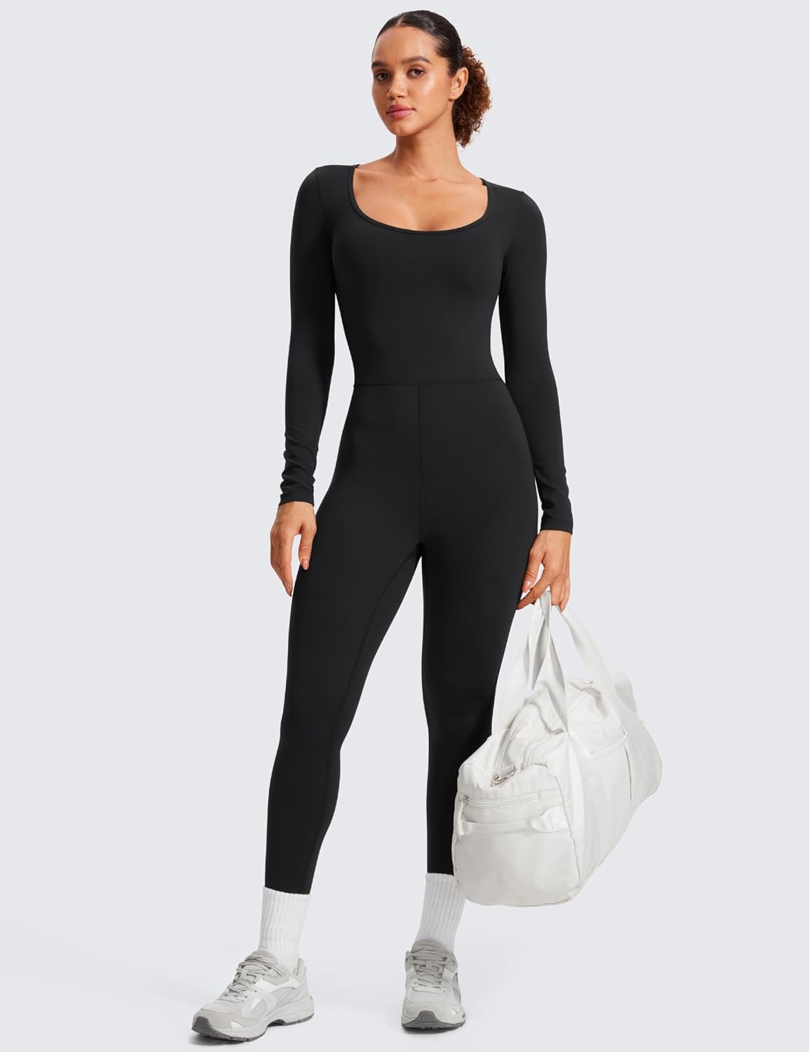 image:imageCRZ YOGA Butterluxe Long Sleeve Jumpsuits for Women Scoop Neck Casual Yoga One Piece 25 Leggings RompersBlack