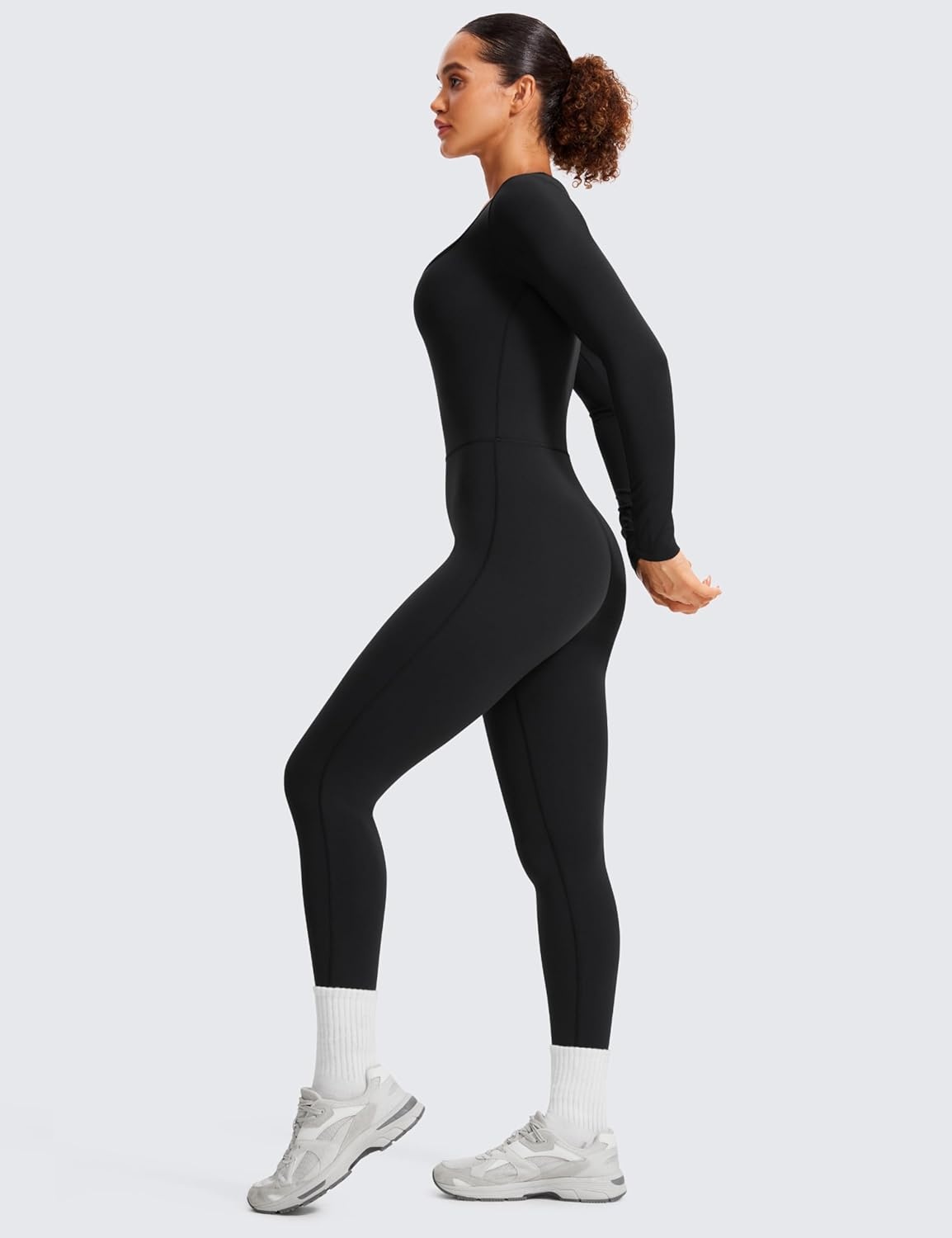 image:imageCRZ YOGA Butterluxe Long Sleeve Jumpsuits for Women Scoop Neck Casual Yoga One Piece 25 Leggings RompersBlack