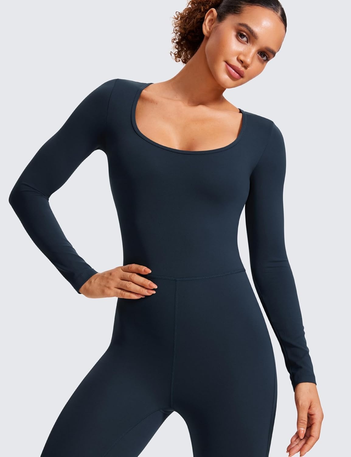 image:imageCRZ YOGA Butterluxe Long Sleeve Jumpsuits for Women Scoop Neck Casual Yoga One Piece 25 Leggings RompersTrue Navy