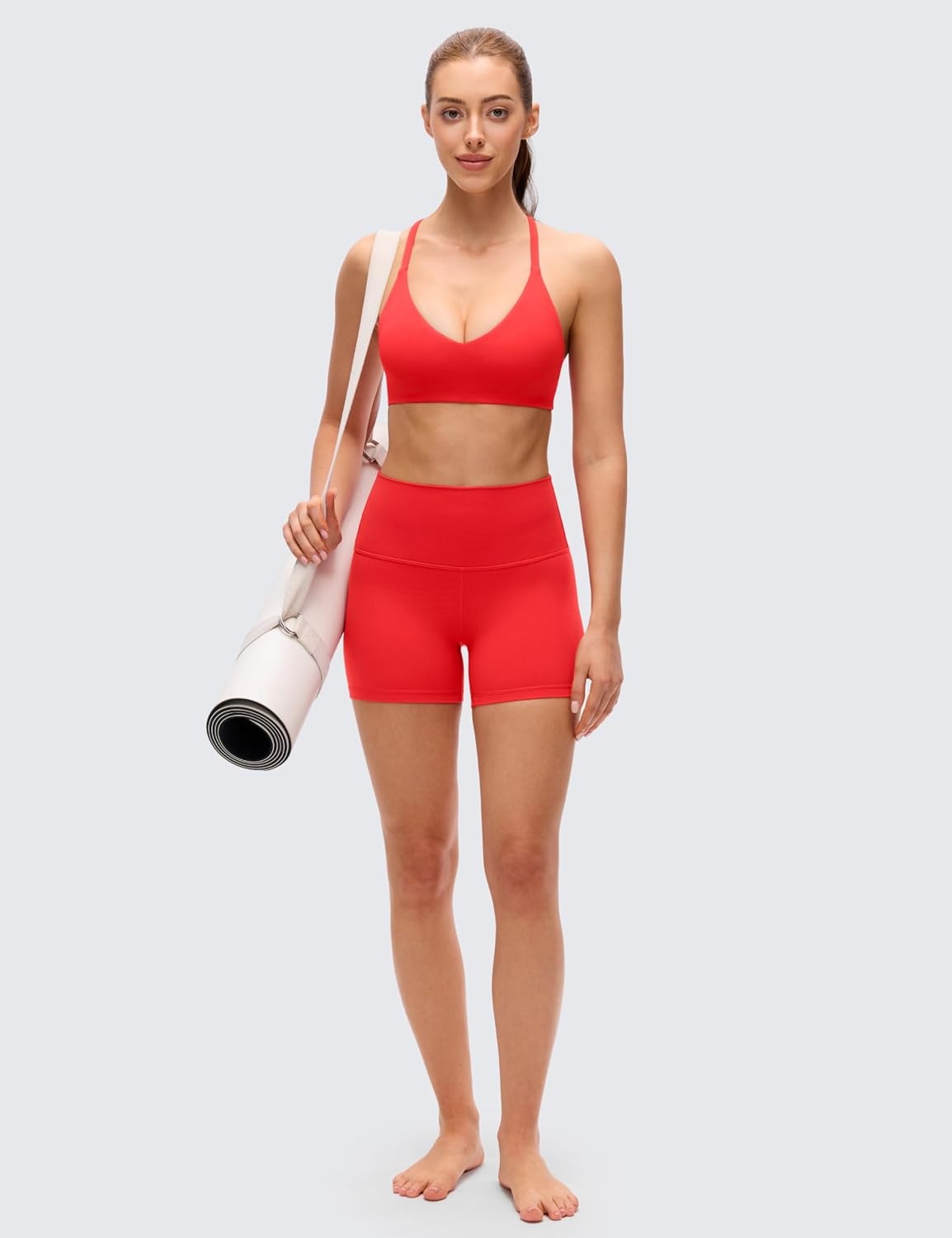 image:imageCRZ YOGA Butterluxe Low Coverage V Neck Sports Bras for Women Spaghetti Straps Racerback Padded Yoga TopDeep Red