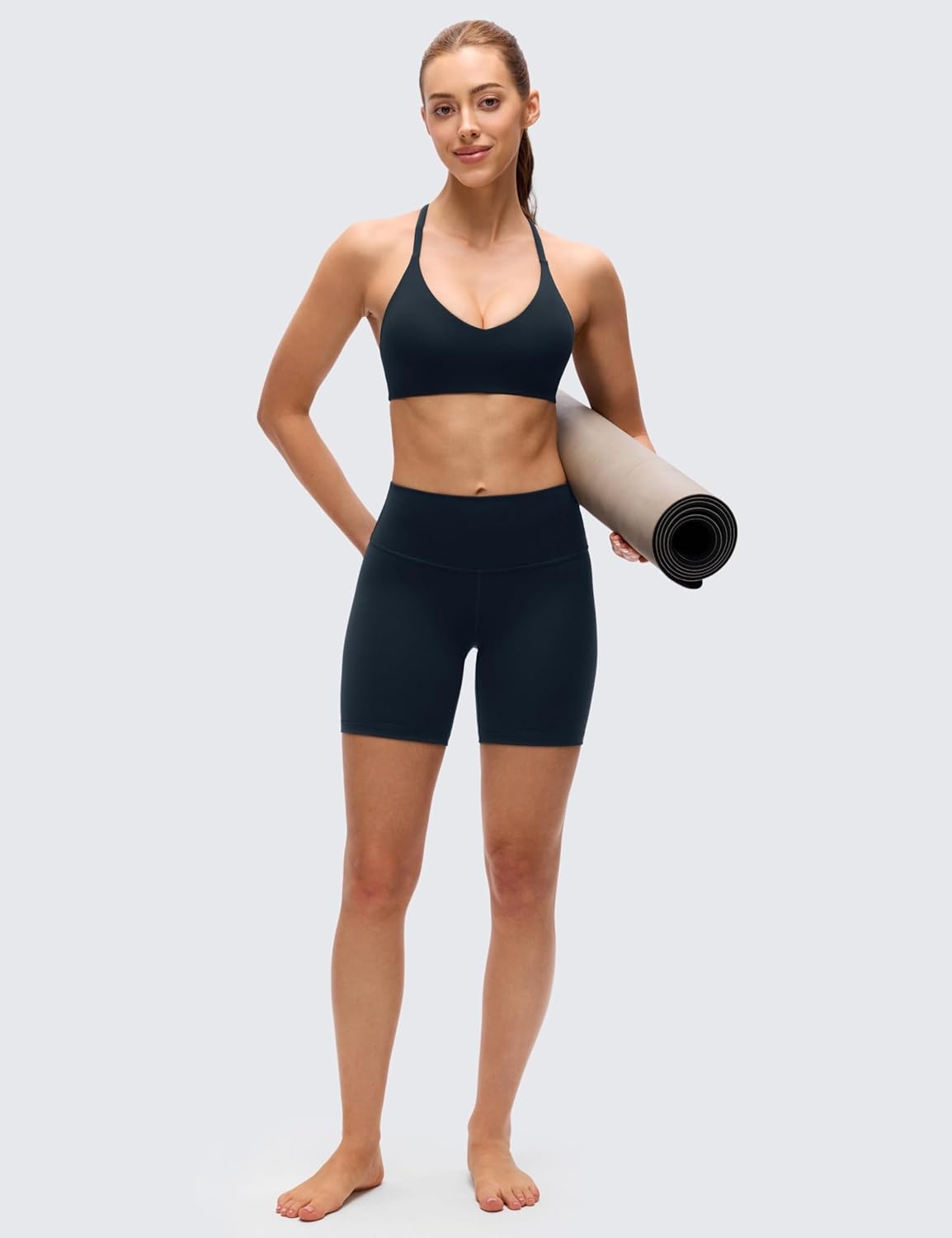 image:imageCRZ YOGA Butterluxe Low Coverage V Neck Sports Bras for Women Spaghetti Straps Racerback Padded Yoga TopTrue Navy