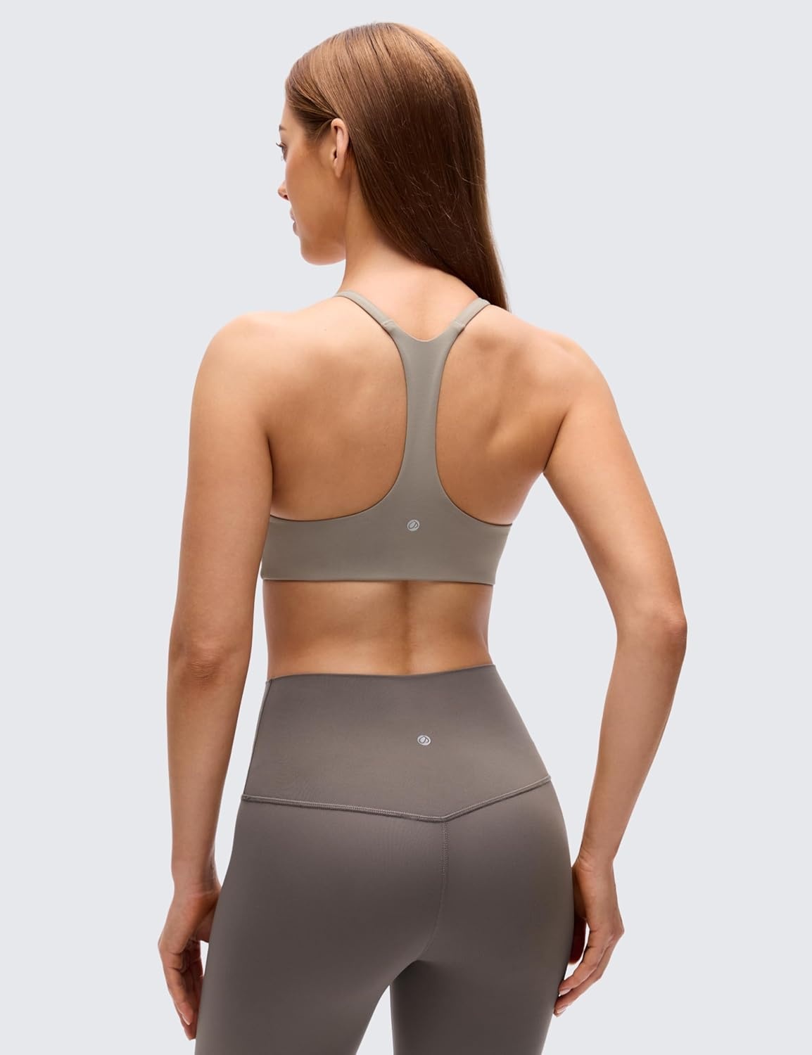 image:imageCRZ YOGA Butterluxe Low Coverage V Neck Sports Bras for Women Spaghetti Straps Racerback Padded Yoga TopWarm Ash Grey
