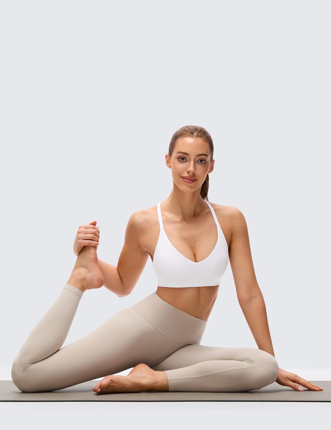 image:imageCRZ YOGA Butterluxe Low Coverage V Neck Sports Bras for Women Spaghetti Straps Racerback Padded Yoga TopWhite