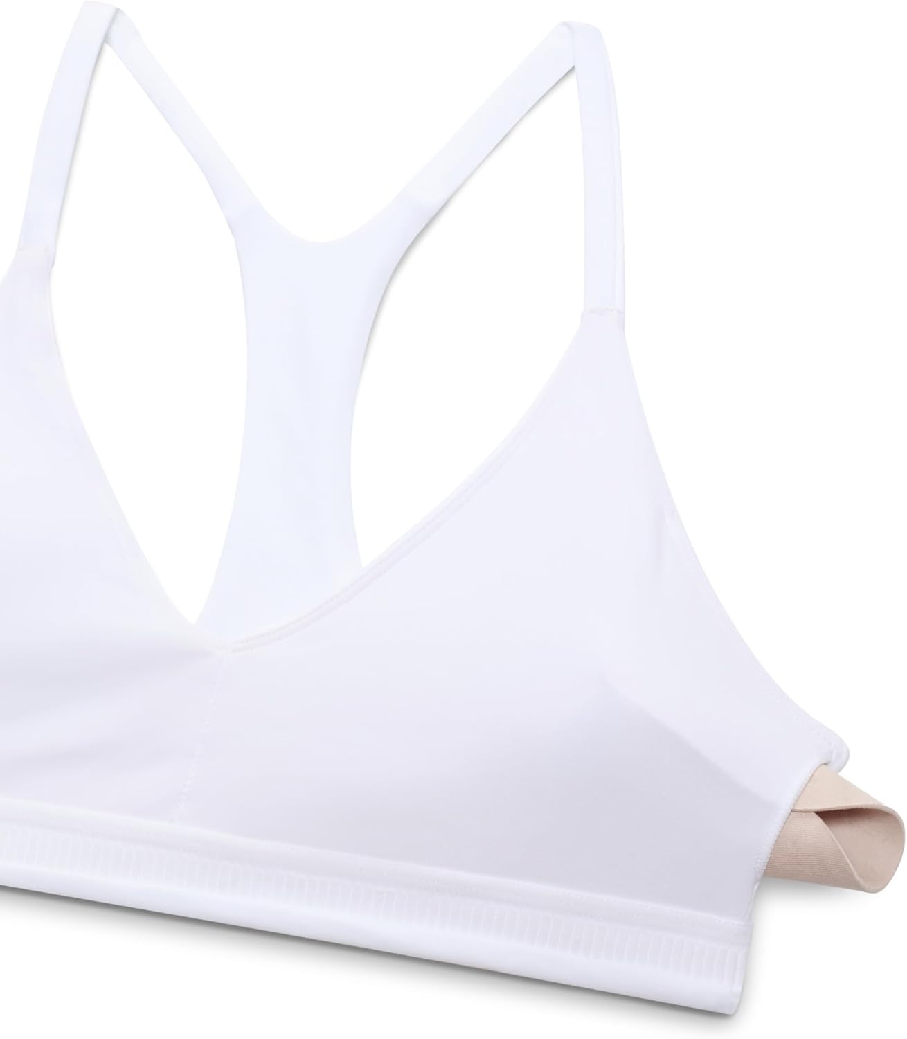image:imageCRZ YOGA Butterluxe Low Coverage V Neck Sports Bras for Women Spaghetti Straps Racerback Padded Yoga TopWhite