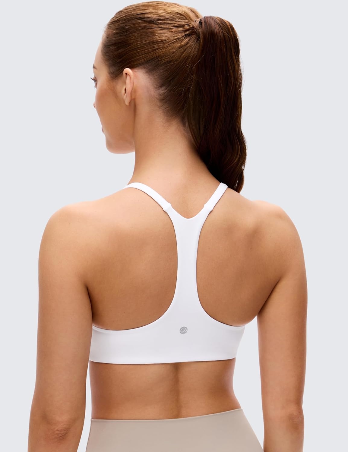 image:imageCRZ YOGA Butterluxe Low Coverage V Neck Sports Bras for Women Spaghetti Straps Racerback Padded Yoga TopWhite