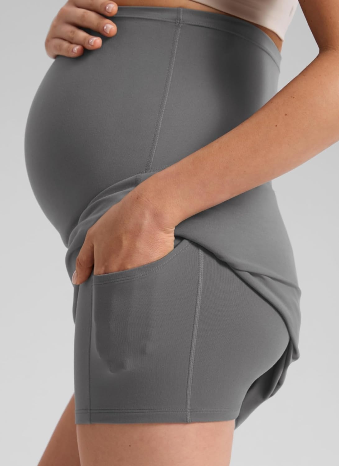 image:imageCRZ YOGA Butterluxe Maternity A Line Golf Skirts High Waisted Tennis Casual Womens Pregnancy with Shorts PocketsAsh Grey