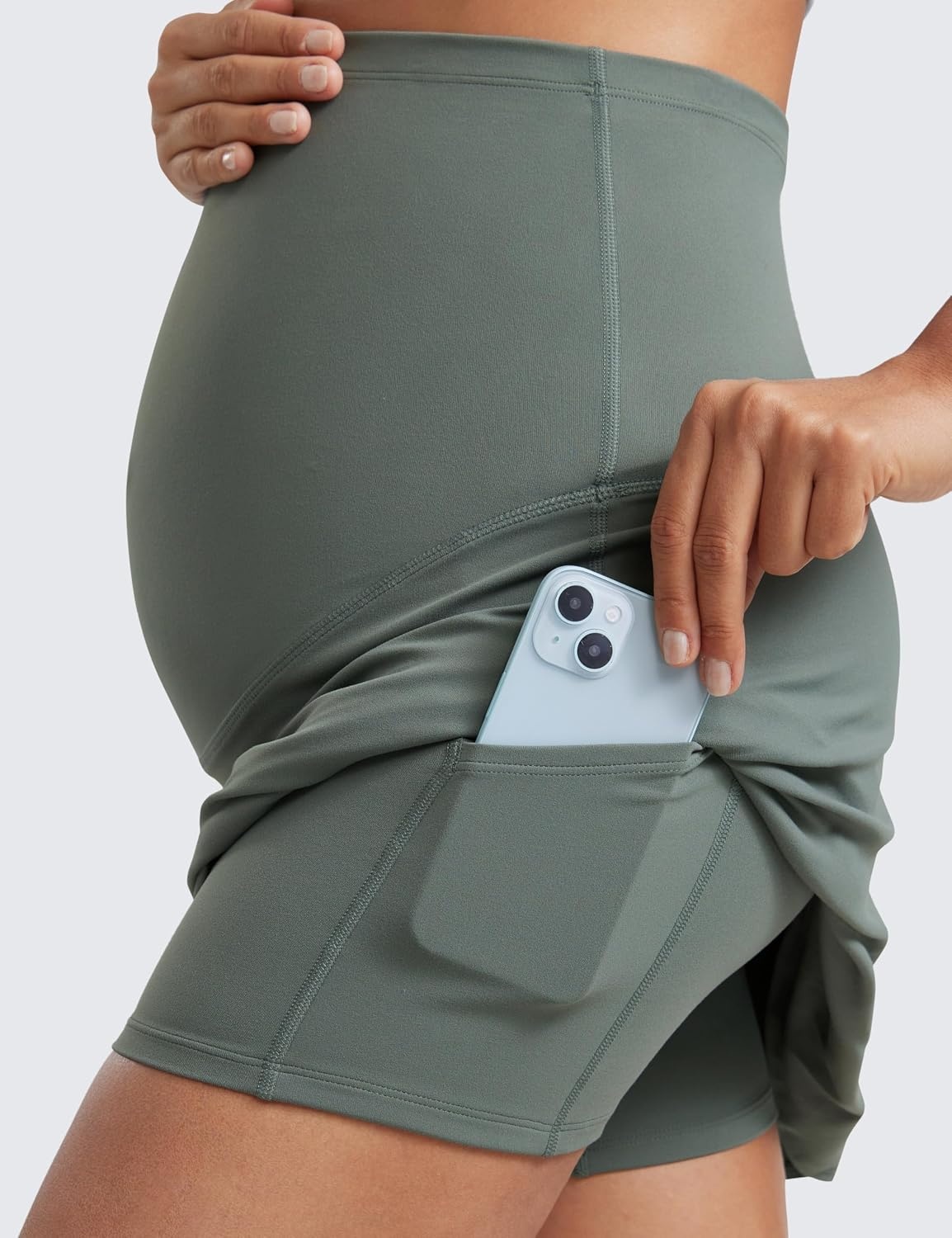 image:imageCRZ YOGA Butterluxe Maternity A Line Golf Skirts High Waisted Tennis Casual Womens Pregnancy with Shorts PocketsGrey Sage