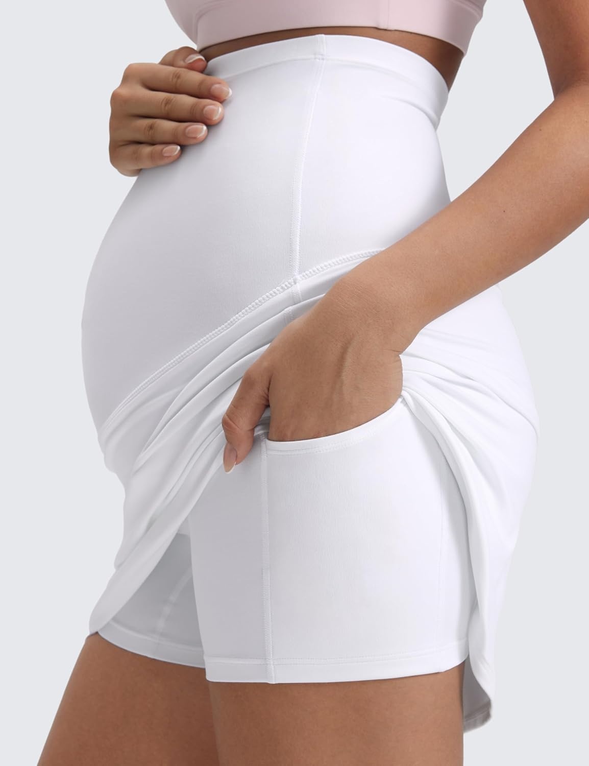 image:imageCRZ YOGA Butterluxe Maternity A Line Golf Skirts High Waisted Tennis Casual Womens Pregnancy with Shorts PocketsWhite