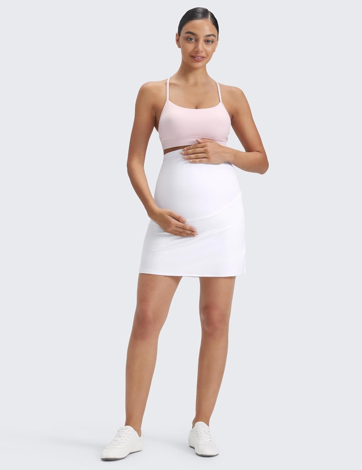 image:imageCRZ YOGA Butterluxe Maternity A Line Golf Skirts High Waisted Tennis Casual Womens Pregnancy with Shorts PocketsWhite