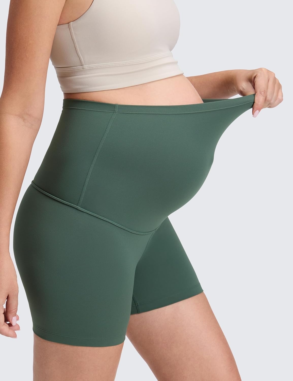 image:imageCRZ YOGA Butterluxe Maternity Biker Shorts 4 Over The Belly Pregnancy Yoga Workout Womens Activewear Buttery SoftDark Forest Green