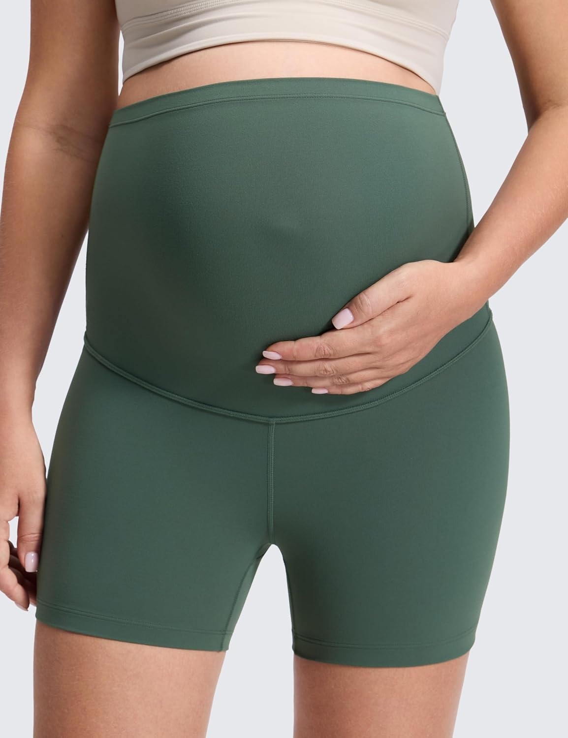image:imageCRZ YOGA Butterluxe Maternity Biker Shorts 4 Over The Belly Pregnancy Yoga Workout Womens Activewear Buttery SoftDark Forest Green