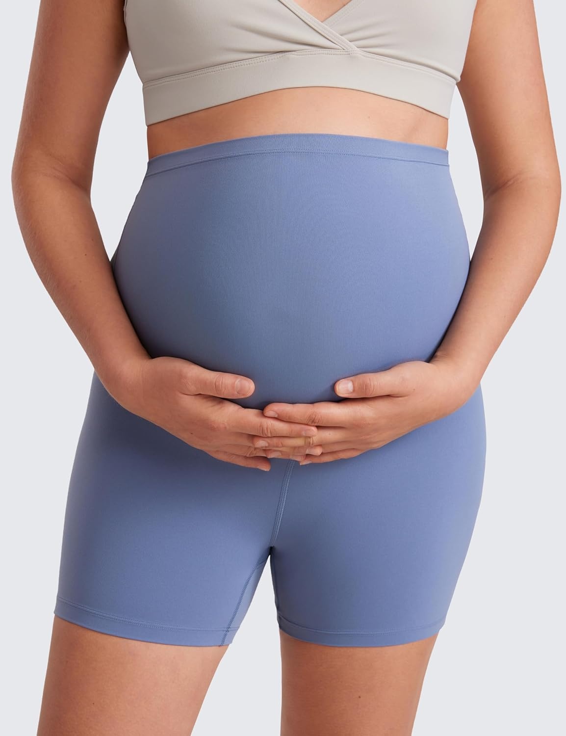 image:imageCRZ YOGA Butterluxe Maternity Biker Shorts 4 Over The Belly Pregnancy Yoga Workout Womens Activewear Buttery SoftOasis Blue