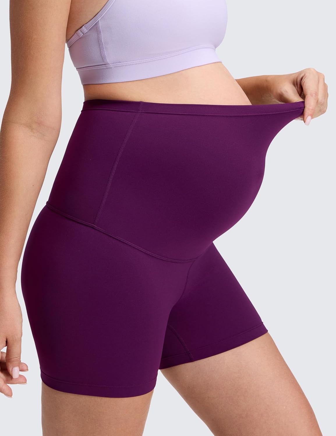 image:imageCRZ YOGA Butterluxe Maternity Biker Shorts 4 Over The Belly Pregnancy Yoga Workout Womens Activewear Buttery SoftPlum Magenta