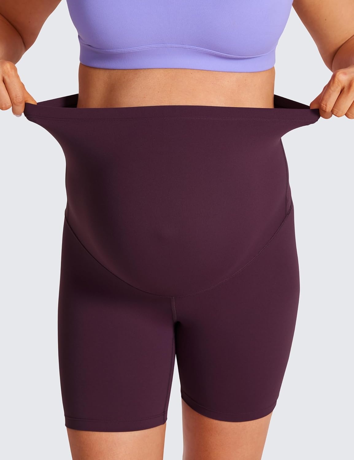 image:imageCRZ YOGA Butterluxe Maternity Biker Shorts 6 Over The Belly Pregnancy Yoga Workout Womens Activewear Buttery SoftDeep Purple