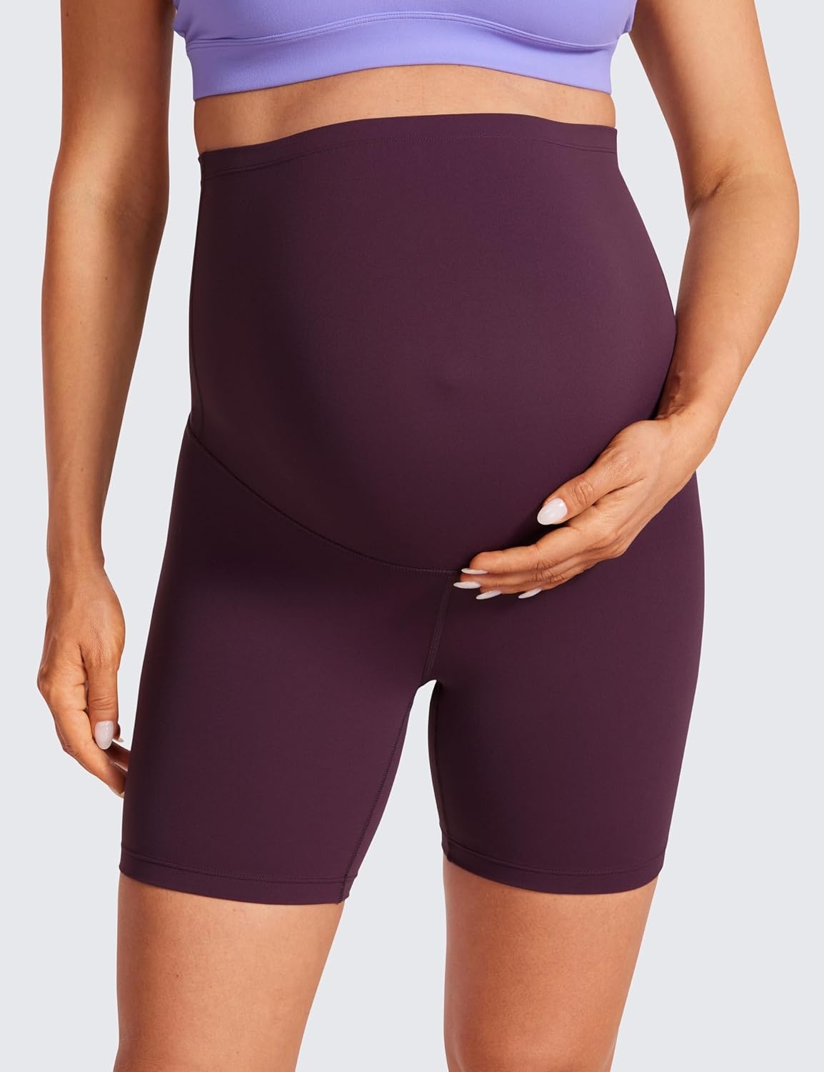 image:imageCRZ YOGA Butterluxe Maternity Biker Shorts 6 Over The Belly Pregnancy Yoga Workout Womens Activewear Buttery SoftDeep Purple