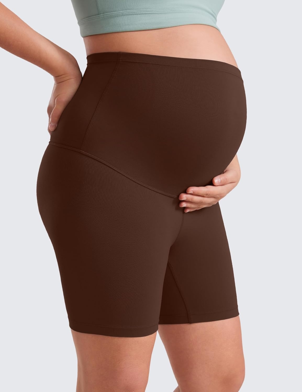 image:imageCRZ YOGA Butterluxe Maternity Biker Shorts 6 Over The Belly Pregnancy Yoga Workout Womens Activewear Buttery SoftLava Brown