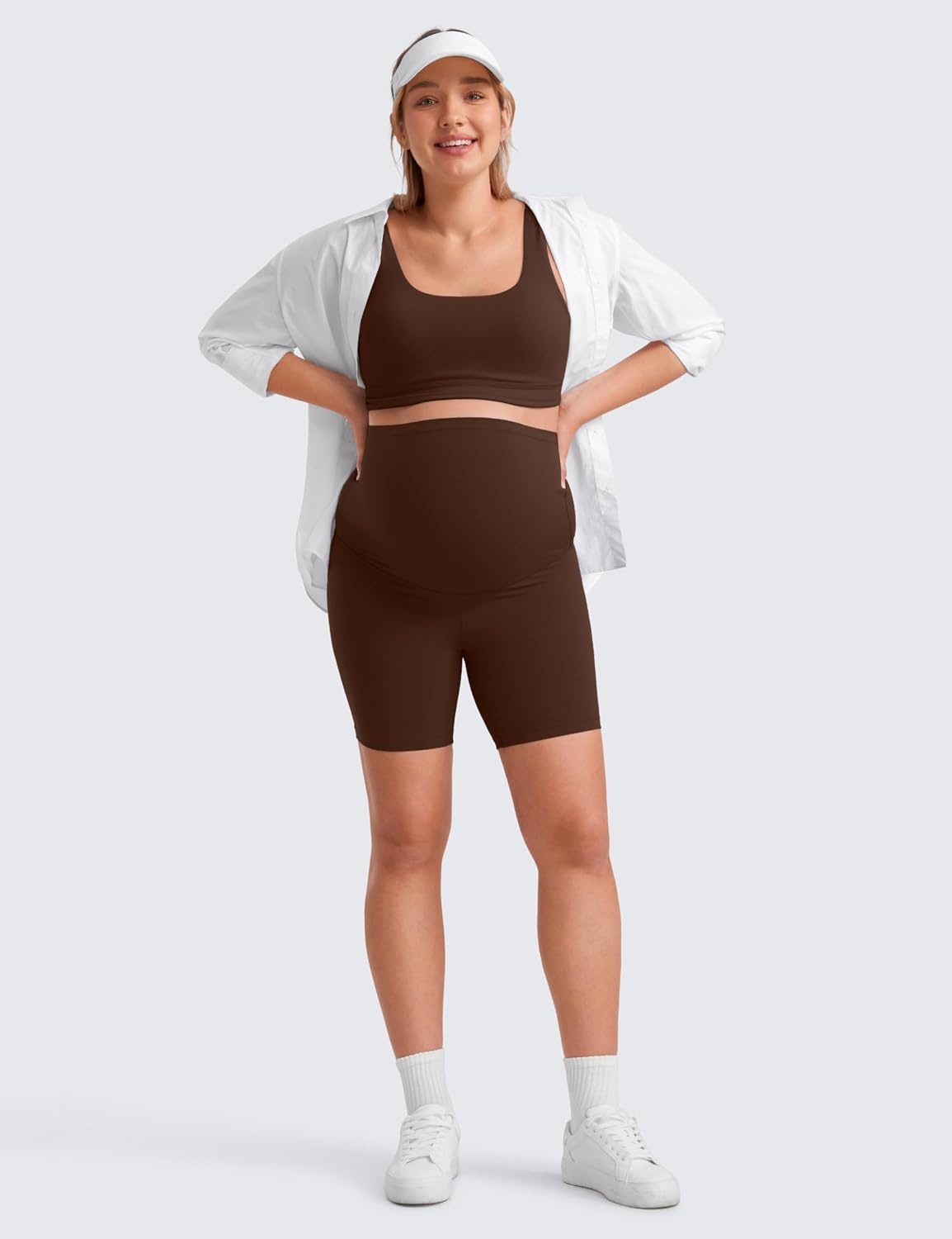 image:imageCRZ YOGA Butterluxe Maternity Biker Shorts 6 Over The Belly Pregnancy Yoga Workout Womens Activewear Buttery SoftLava Brown