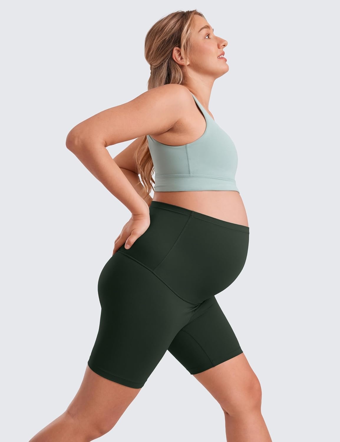 image:imageCRZ YOGA Butterluxe Maternity Biker Shorts 6 Over The Belly Pregnancy Yoga Workout Womens Activewear Buttery SoftLegend Green