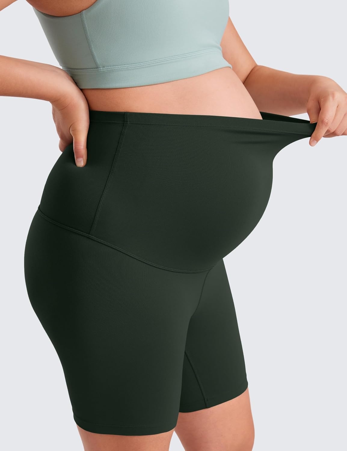 image:imageCRZ YOGA Butterluxe Maternity Biker Shorts 6 Over The Belly Pregnancy Yoga Workout Womens Activewear Buttery SoftLegend Green