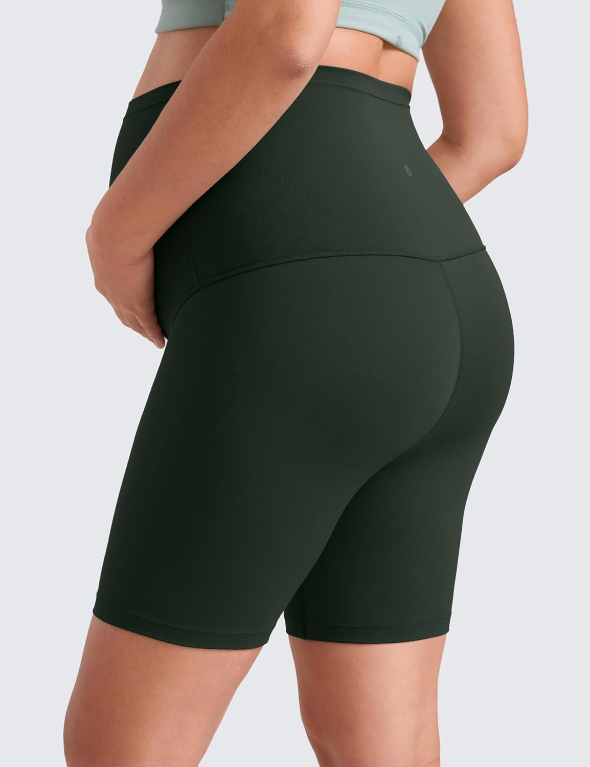 image:imageCRZ YOGA Butterluxe Maternity Biker Shorts 6 Over The Belly Pregnancy Yoga Workout Womens Activewear Buttery SoftLegend Green