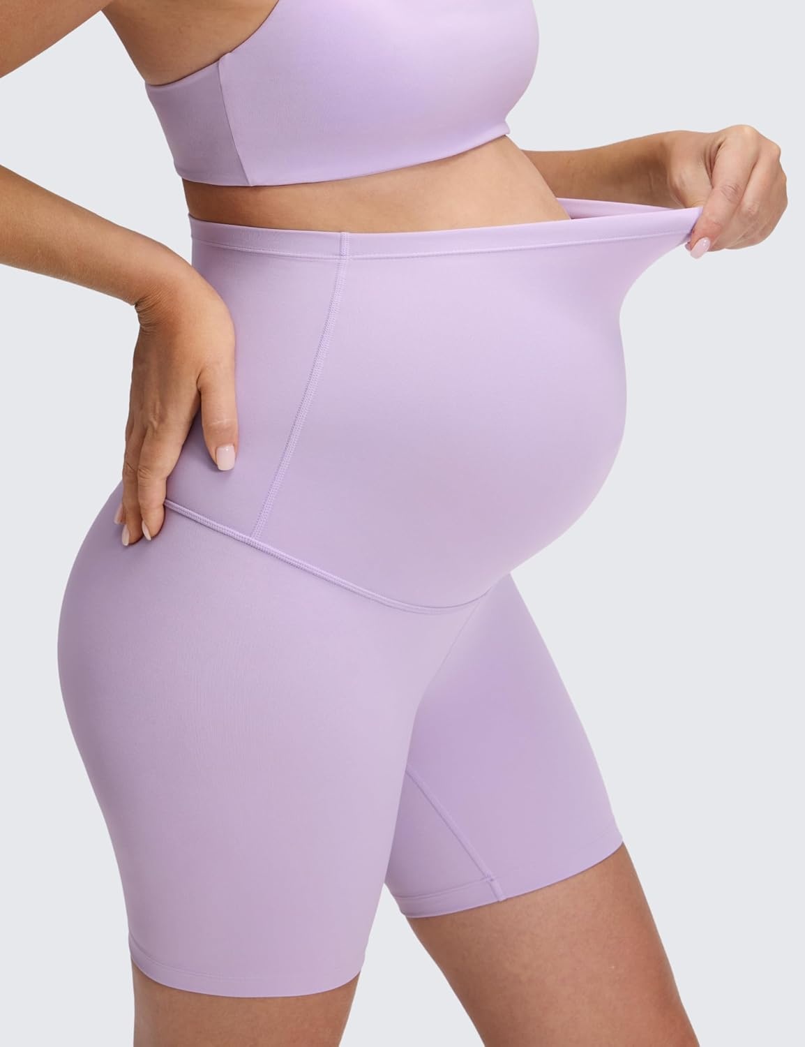 image:imageCRZ YOGA Butterluxe Maternity Biker Shorts 6 Over The Belly Pregnancy Yoga Workout Womens Activewear Buttery SoftLilac Air
