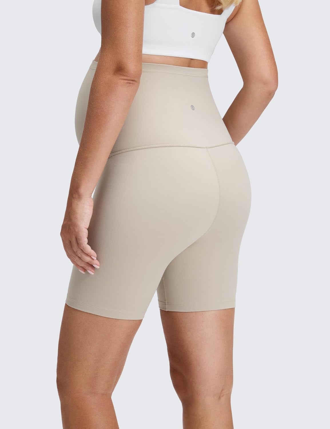 image:imageCRZ YOGA Butterluxe Maternity Biker Shorts 6 Over The Belly Pregnancy Yoga Workout Womens Activewear Buttery SoftMojave Tan