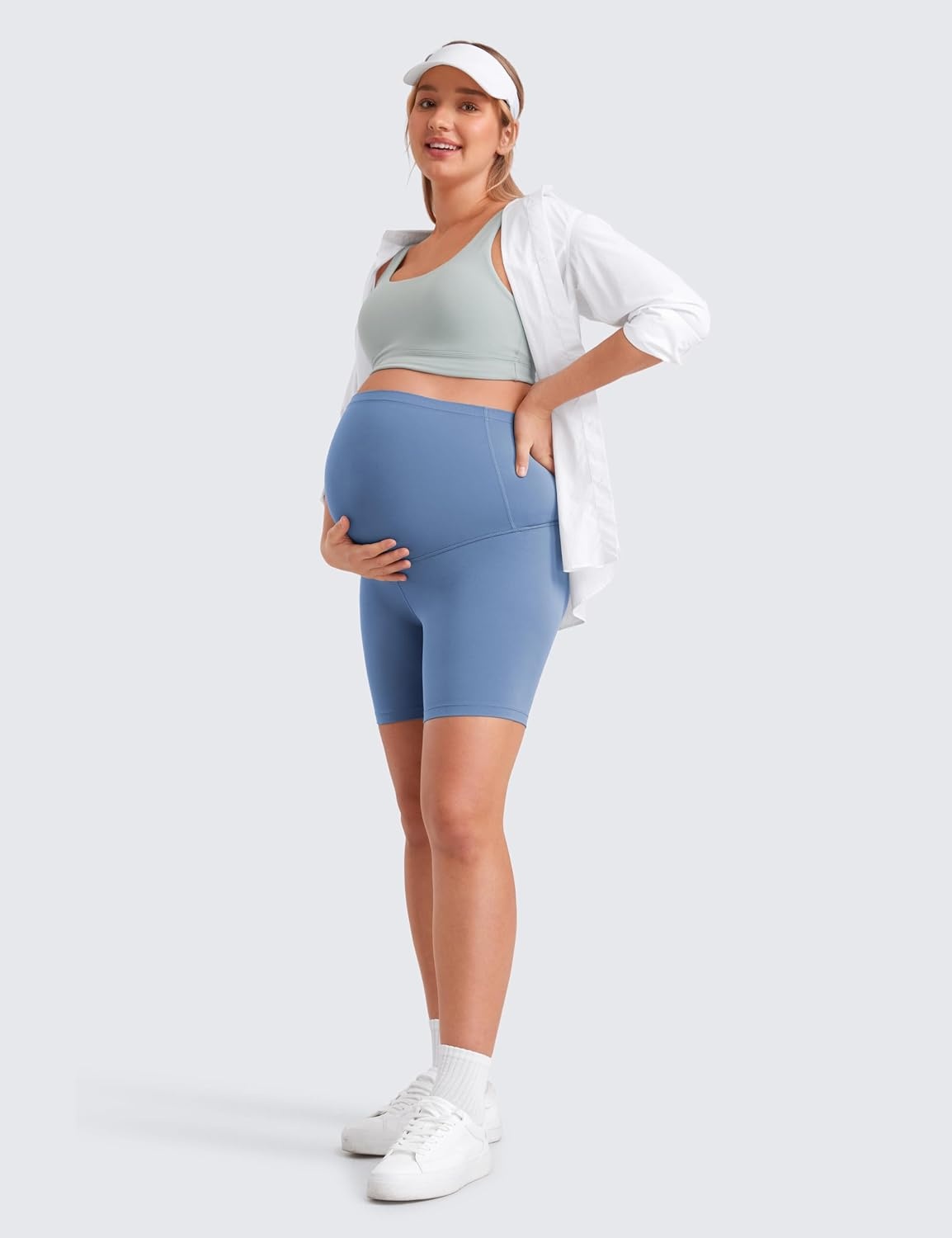 image:imageCRZ YOGA Butterluxe Maternity Biker Shorts 6 Over The Belly Pregnancy Yoga Workout Womens Activewear Buttery SoftOasis Blue