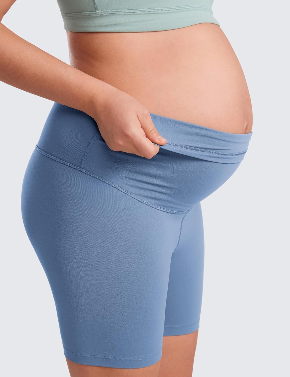image:imageCRZ YOGA Butterluxe Maternity Biker Shorts 6 Over The Belly Pregnancy Yoga Workout Womens Activewear Buttery SoftOasis Blue
