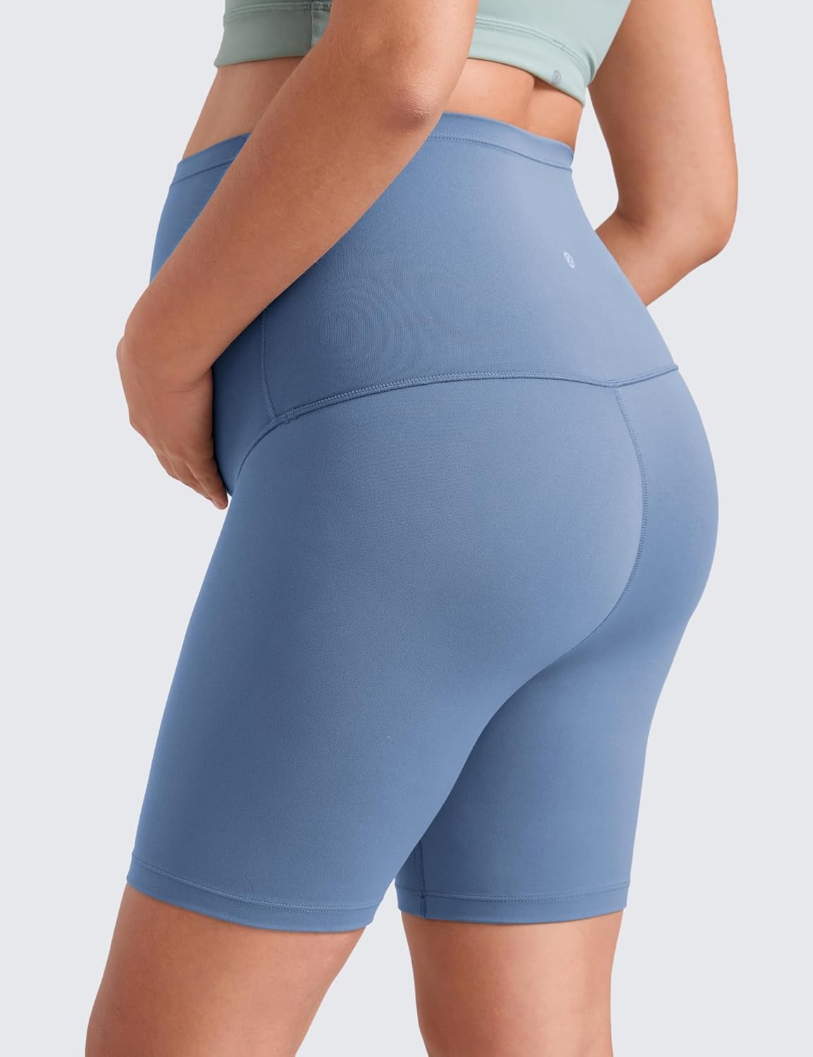 image:imageCRZ YOGA Butterluxe Maternity Biker Shorts 6 Over The Belly Pregnancy Yoga Workout Womens Activewear Buttery SoftOasis Blue