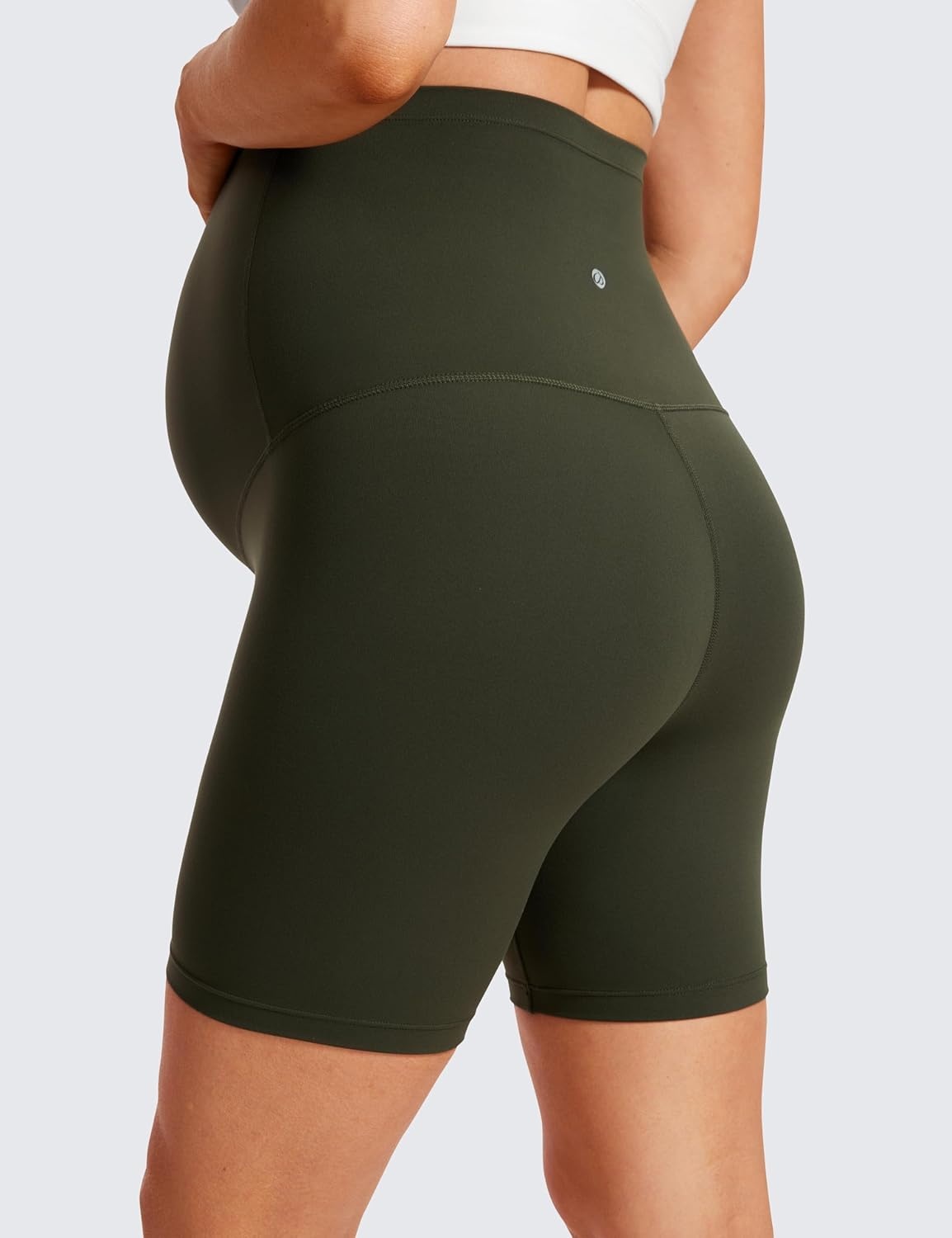 image:imageCRZ YOGA Butterluxe Maternity Biker Shorts 6 Over The Belly Pregnancy Yoga Workout Womens Activewear Buttery SoftOlive Green