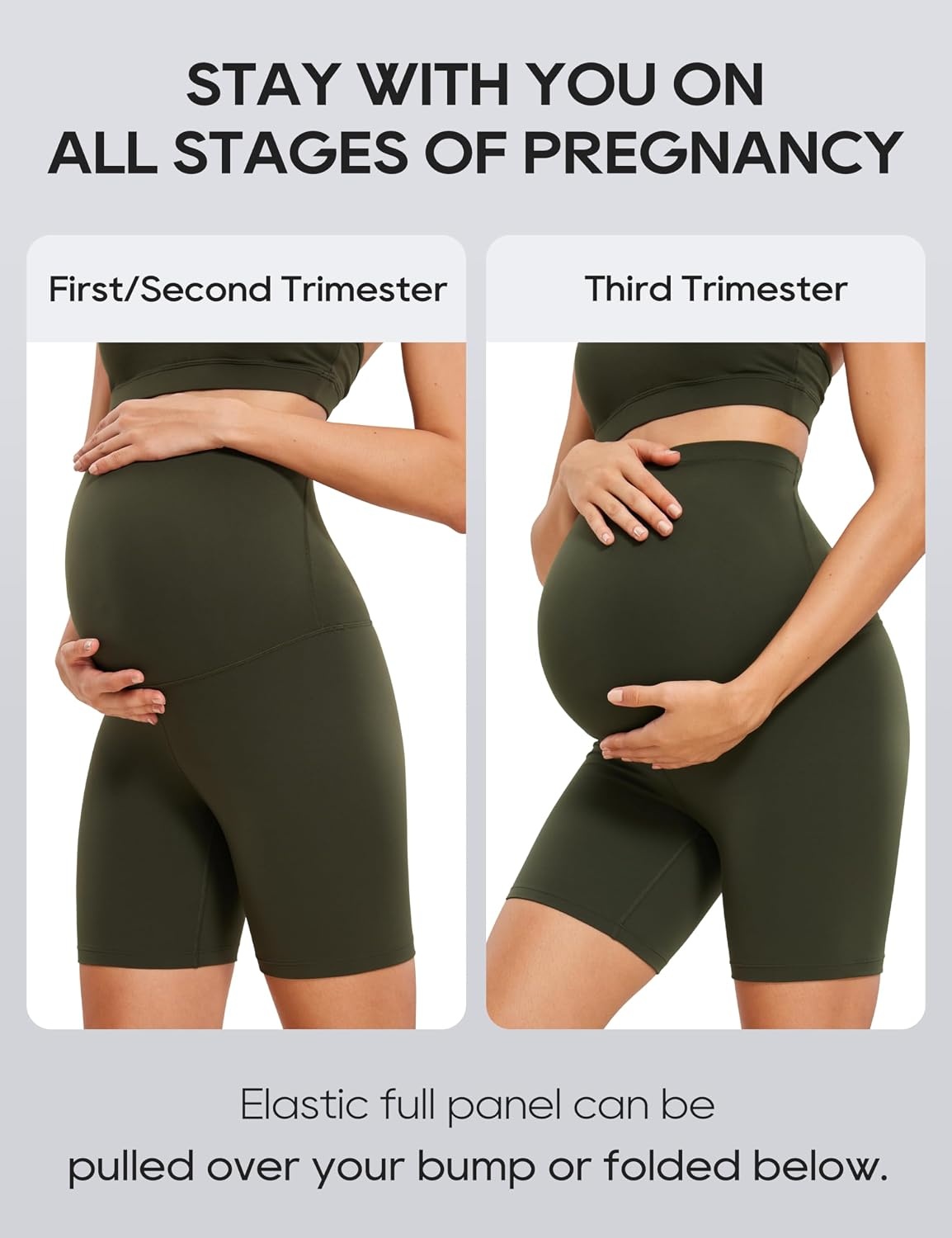 image:imageCRZ YOGA Butterluxe Maternity Biker Shorts 6 Over The Belly Pregnancy Yoga Workout Womens Activewear Buttery SoftOlive Green