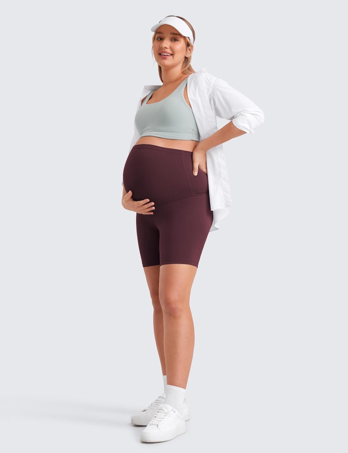 image:imageCRZ YOGA Butterluxe Maternity Biker Shorts 6 Over The Belly Pregnancy Yoga Workout Womens Activewear Buttery SoftRipe Plum