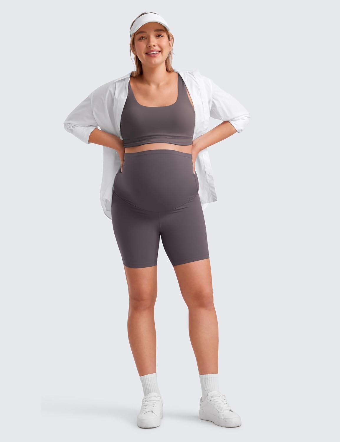 image:imageCRZ YOGA Butterluxe Maternity Biker Shorts 6 Over The Belly Pregnancy Yoga Workout Womens Activewear Buttery SoftTornado Grey