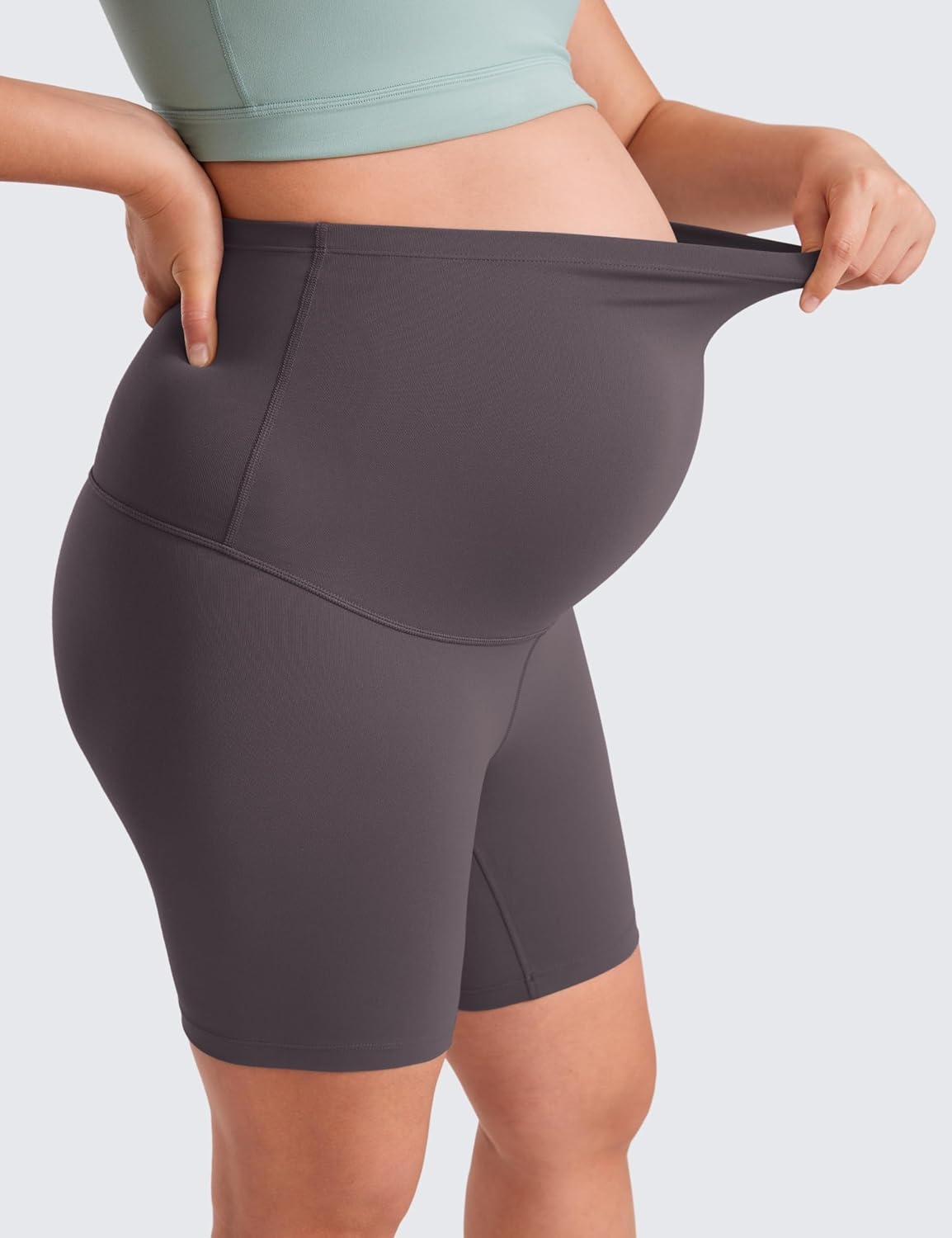 image:imageCRZ YOGA Butterluxe Maternity Biker Shorts 6 Over The Belly Pregnancy Yoga Workout Womens Activewear Buttery SoftTornado Grey