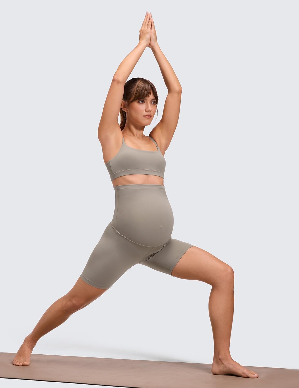 image:imageCRZ YOGA Butterluxe Maternity Biker Shorts 6 Over The Belly Pregnancy Yoga Workout Womens Activewear Buttery SoftWarm Ash Grey
