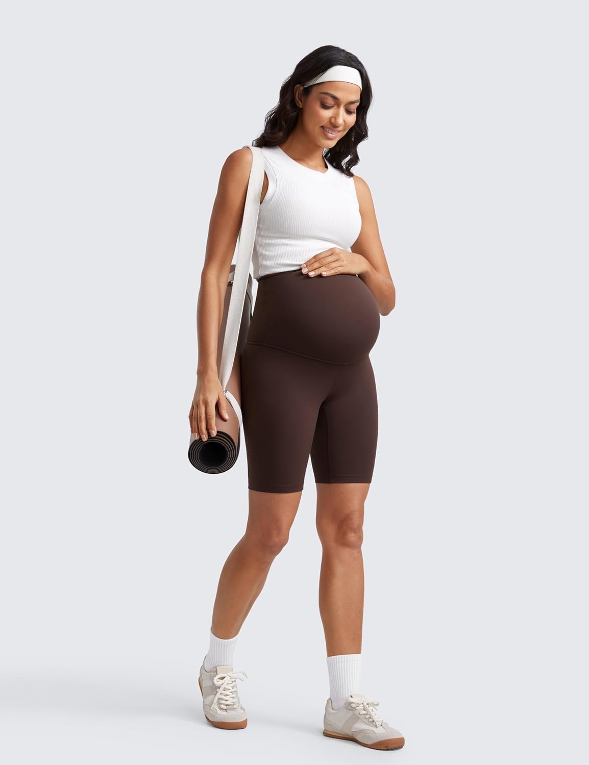 image:imageCRZ YOGA Butterluxe Maternity Biker Shorts 8 Over The Belly Pregnancy Yoga Workout Womens Activewear Buttery SoftHot Fudge Brown