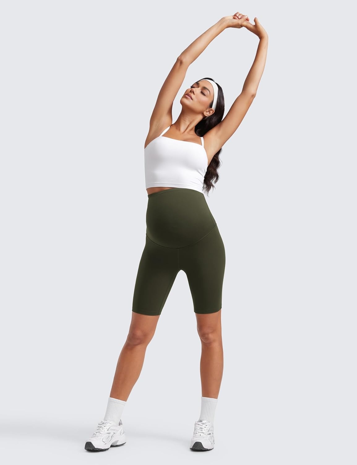 image:imageCRZ YOGA Butterluxe Maternity Biker Shorts 8 Over The Belly Pregnancy Yoga Workout Womens Activewear Buttery SoftOlive Green