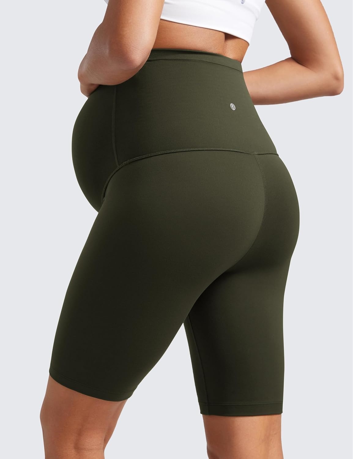 image:imageCRZ YOGA Butterluxe Maternity Biker Shorts 8 Over The Belly Pregnancy Yoga Workout Womens Activewear Buttery SoftOlive Green