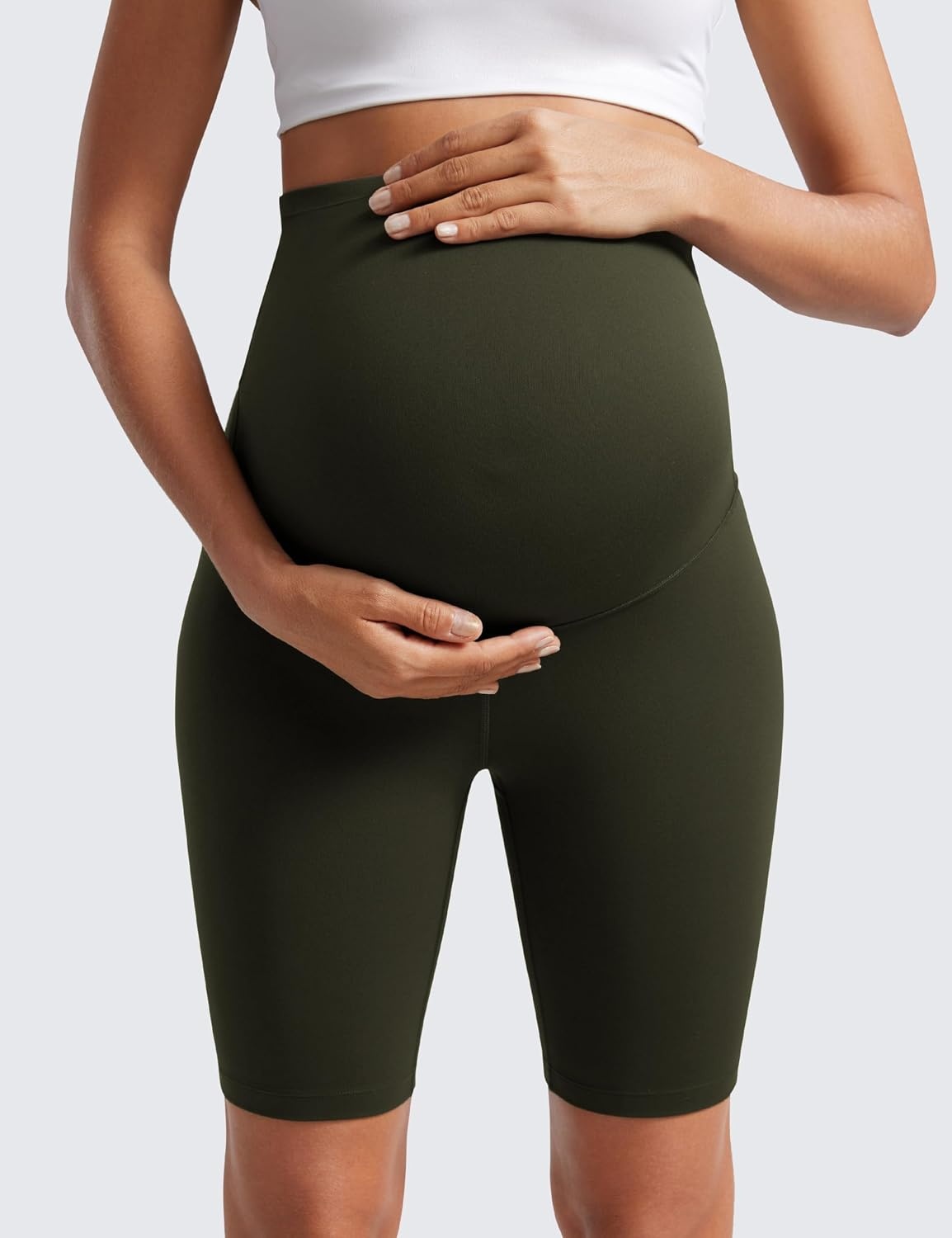 image:imageCRZ YOGA Butterluxe Maternity Biker Shorts 8 Over The Belly Pregnancy Yoga Workout Womens Activewear Buttery SoftOlive Green
